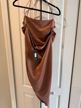 Fashion Nova Copper Brown Backless Satin Slip Dress